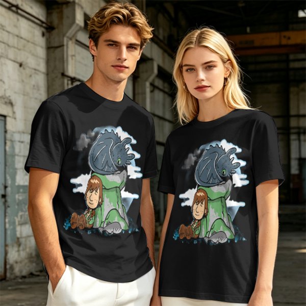 Olive T-Shirt Featuring Hiccup and Toothless from How to Train Your Dragon