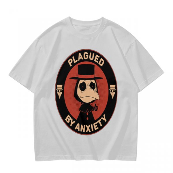 Olive T-Shirt With Plagued By Anxiety Plague Doctor Graphic