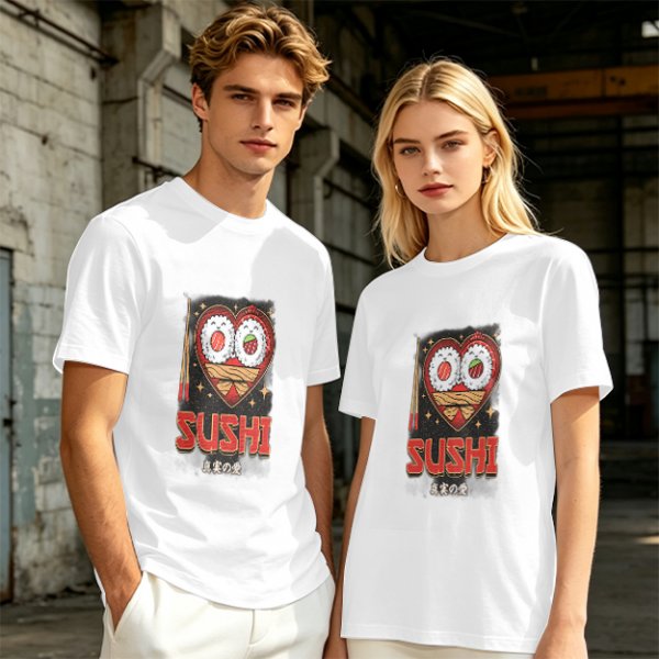 Olive T-Shirt With Cute Sushi Heart Graphic That Says I Love Sushi