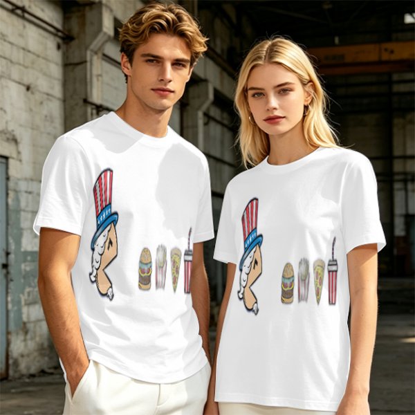 Olive T-Shirt With Uncle Sam Hat And Fast Food Graphic Print