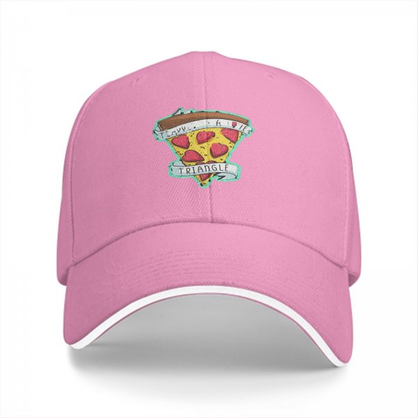 Black Baseball Cap With Pizza Slice Heart Print Design