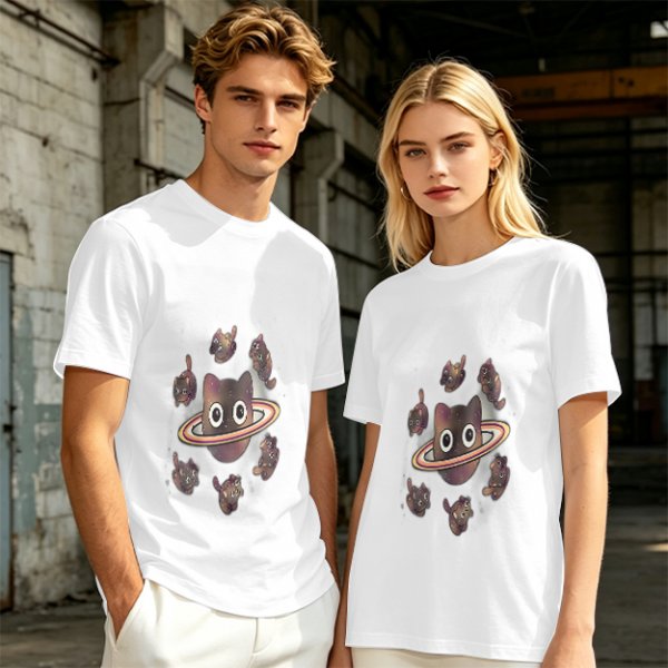 Olive T-Shirt With Saturn Cat And Kittens Space Print