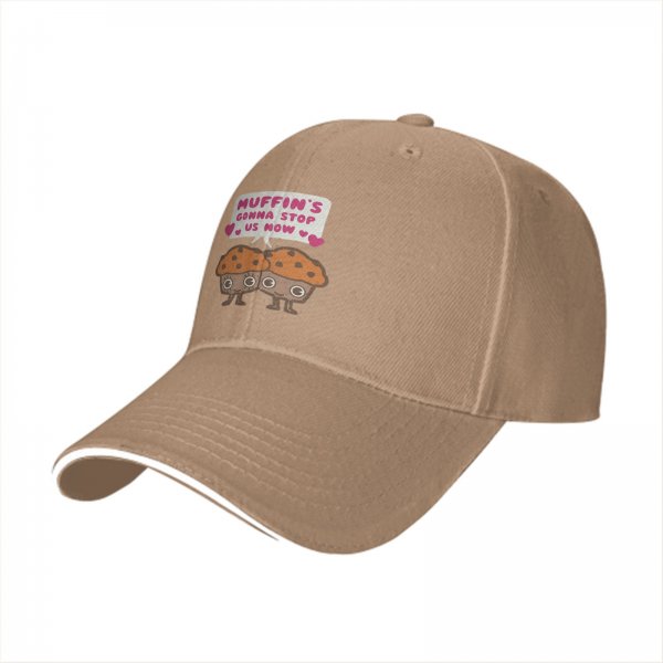 Black baseball cap with two cartoon muffins and funny muffin quote