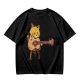 Olive T-shirt with Cute Orange Cat Playing Guitar Graphic