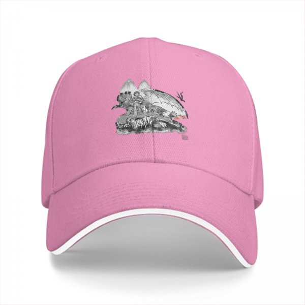Black Baseball Cap With Detailed Monochrome Dragon Art Print
