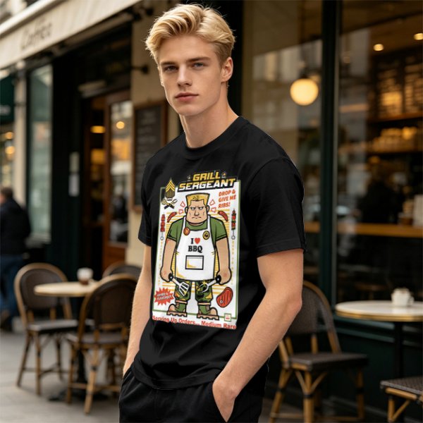 Grill Sergeant I Love BBQ T-Shirt with Funny Military BBQ Art