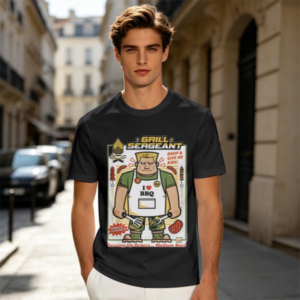 Grill Sergeant I Love BBQ T-Shirt with Funny Military BBQ Art