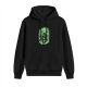 Black hoodie with green fiery anime warrior graphic print