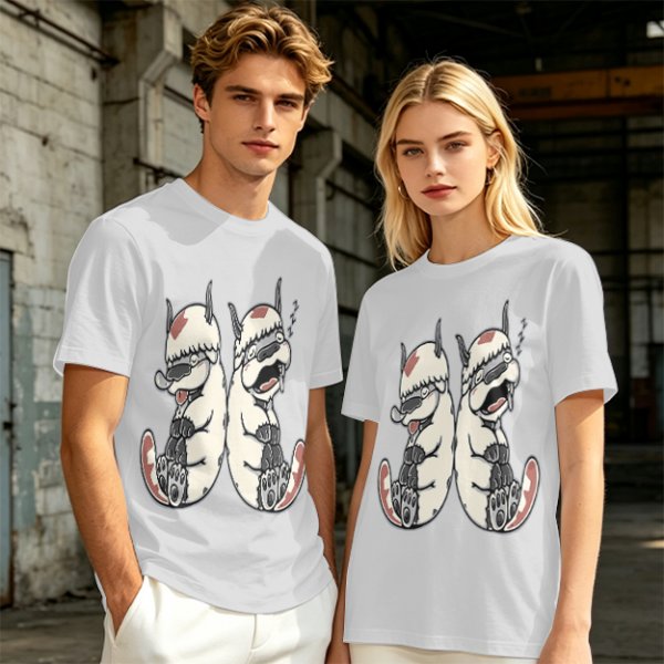 Olive T-Shirt With Two Sleepy Sky Bison Character Prints