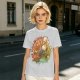 Olive Green T-Shirt with Whimsical Nature Floral and Rock Art Print
