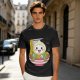 Owl-like character in ramen bowl graphic olive green t-shirt