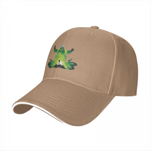 Black baseball cap with green ghostly villain silhouette graphic
