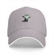 Black baseball cap with sad cartoon vampire holding blood bag print