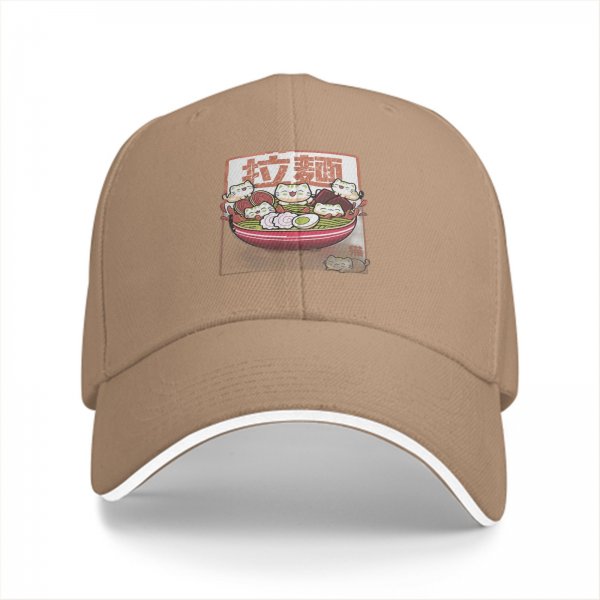 Black baseball cap with cute ramen cat graphic design