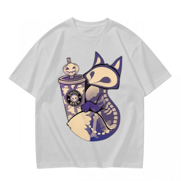 Halloween Skeleton Fox Holding Ghoul Brew Cup T-Shirt