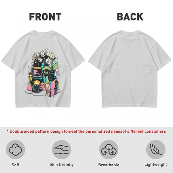 Olive T-Shirt With Whimsical Pikmin Themed Tea Party Art