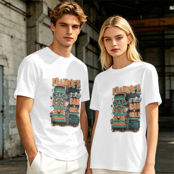 Frankie's Monster Tiki Bar Grill Themed Graphic T-Shirt