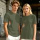 Olive Green T-Shirt With Pixel Art Skull Sword And Fire Print