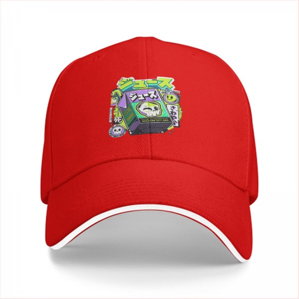 Black baseball cap with neon skull juice box graphic