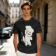 Olive T-Shirt With Angry Fluffy White Creature Swatting At Bee Print