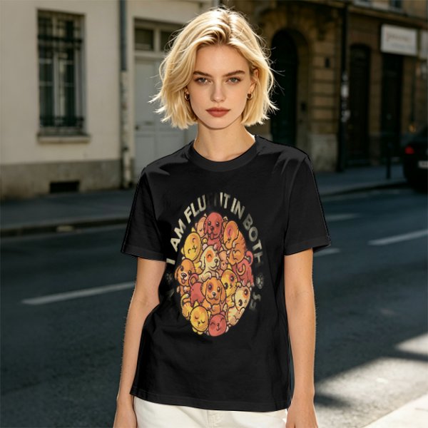 Olive t-shirt with cute puppy pile graphic and playful text