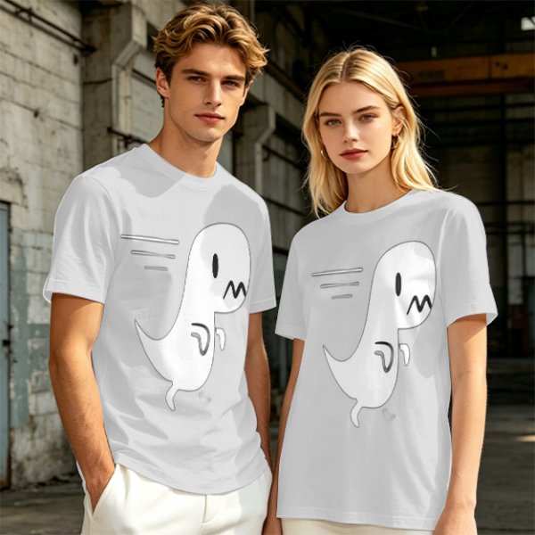 Olive T-Shirt With Cute Running Ghost Dinosaur Graphic Print