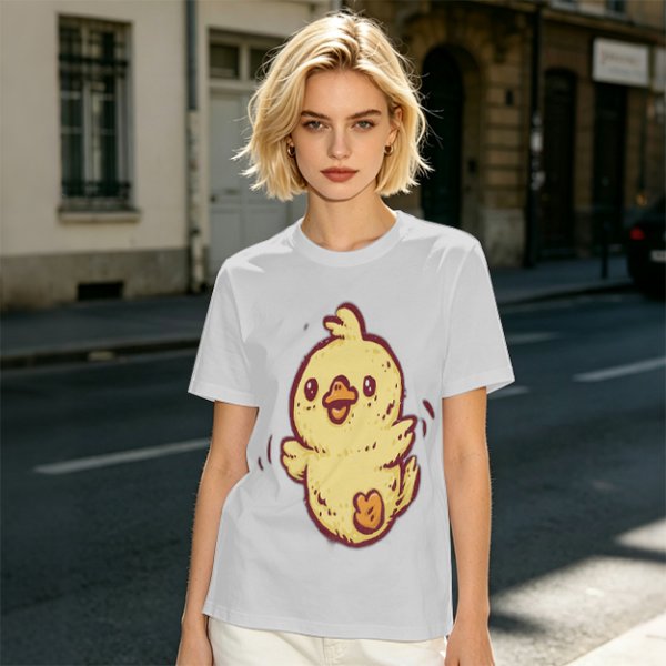Olive T-Shirt With Cute Cartoon Chick Graphic