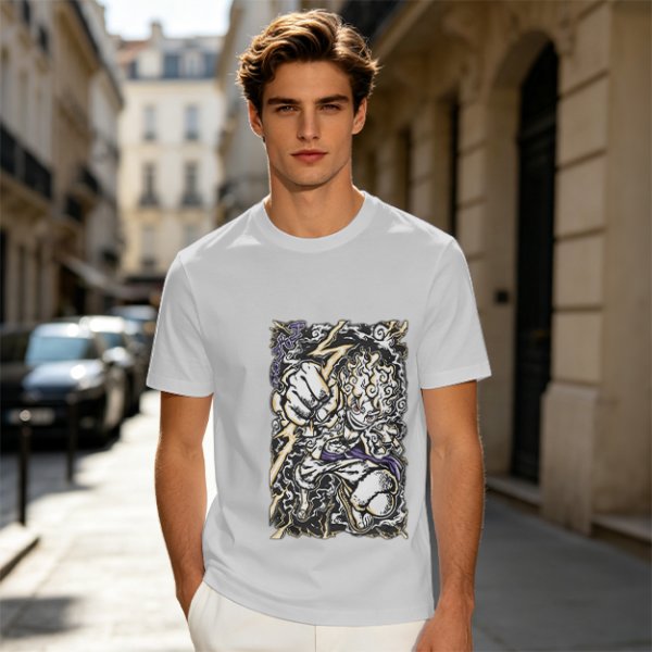 Olive Anime Graphic T-Shirt With Fist And Lightning Artwork