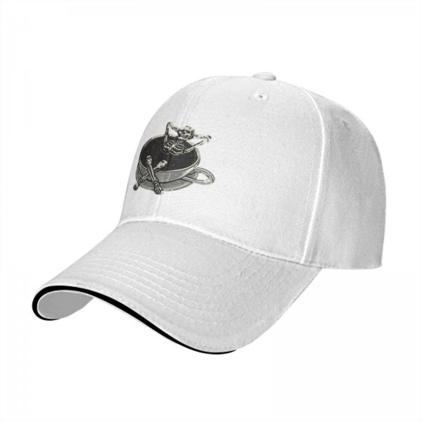 Black baseball cap with skeleton relaxing in coffee cup graphic