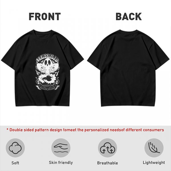 Olive T-shirt with Ghost and Occult Graphic Print