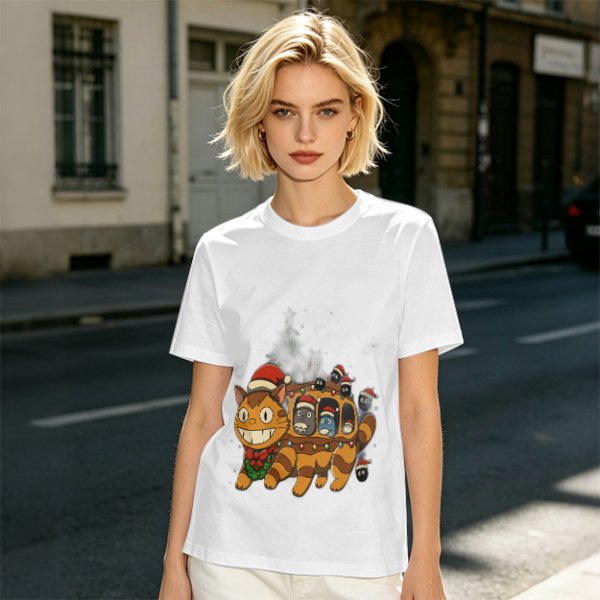 Christmas Catbus T-Shirt with Festive Spirited Away Characters