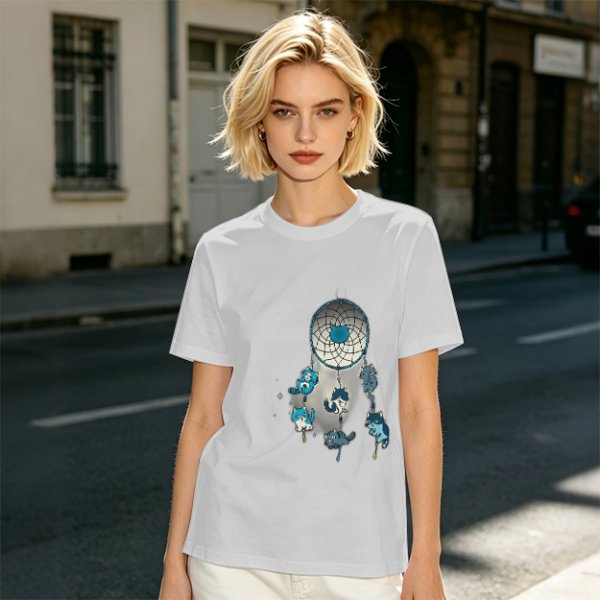Olive T-Shirt With Dreamcatcher And Cute Cat Kittens Print