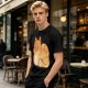 Olive Green T-Shirt With Cute Orange Tabby Cat Graphic