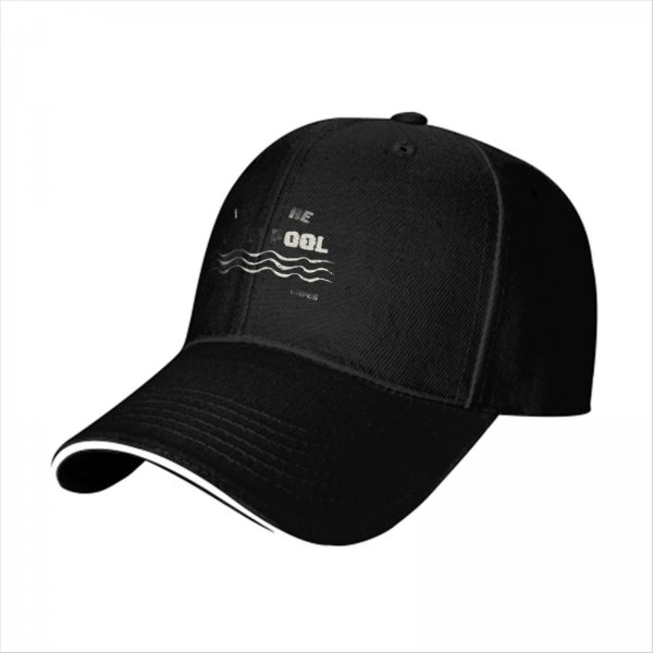 Black baseball cap with water wave and pool themed graphic