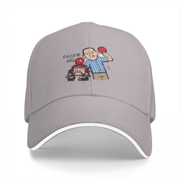 Black baseball cap with Forrest Gump ping pong cartoon graphic