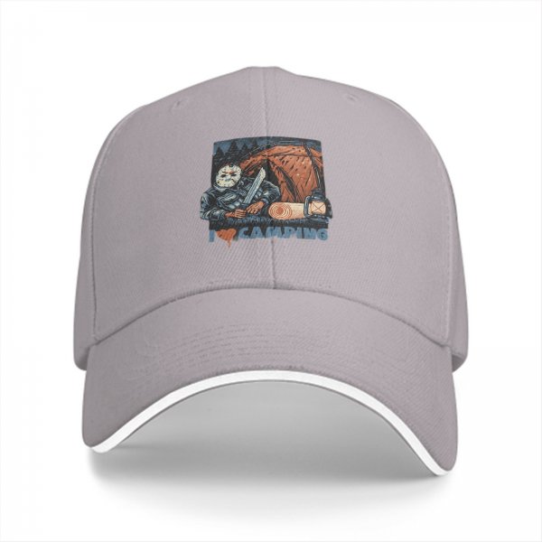 Black Baseball Cap With I Love Camping Jason Voorhees Horror Print