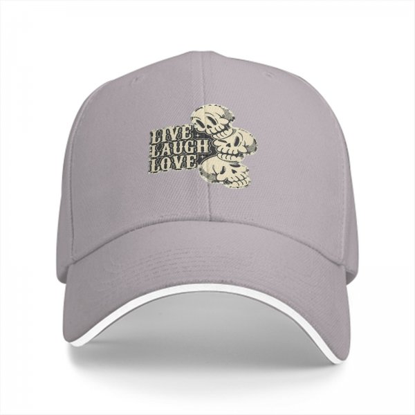 Black Baseball Cap With Live Laugh Love Skull Graphic