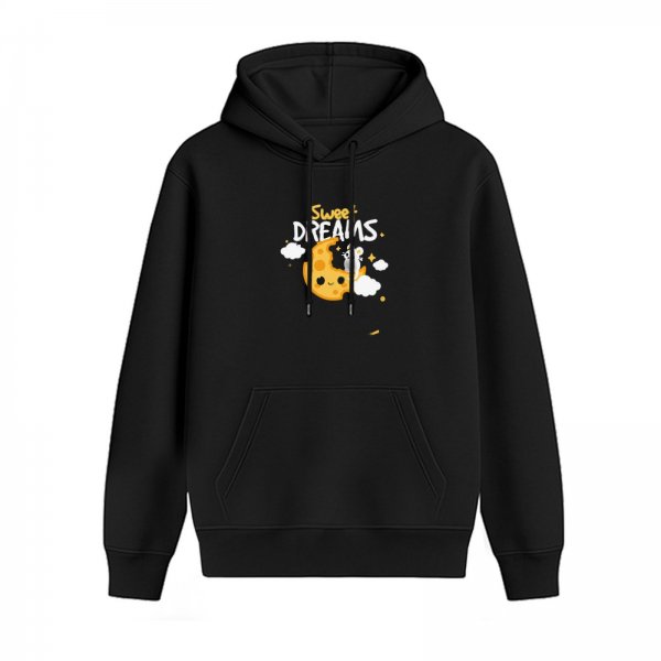 Black hoodie with sweet dreams moon and clouds graphic print