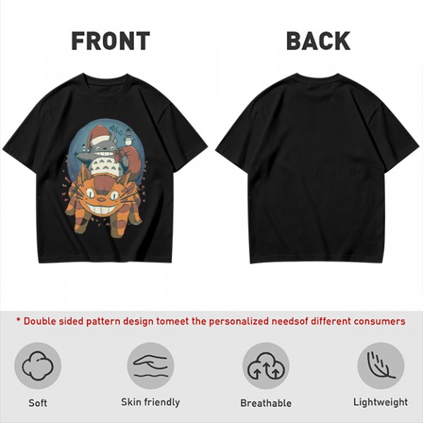 Olive T-shirt with Christmas Totoro Riding Catbus Graphic