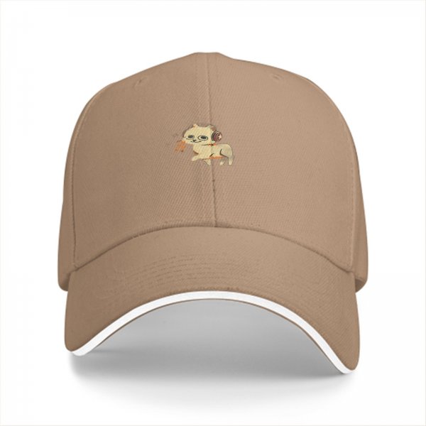 Black Baseball Cap With Cute Headphone Wearing Cat Graphic