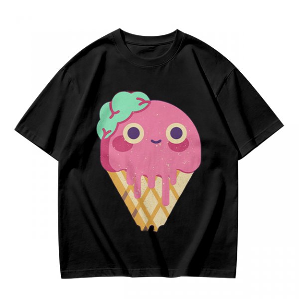 Olive T-Shirt With Cute Melting Pink Ice Cream Cone Graphic