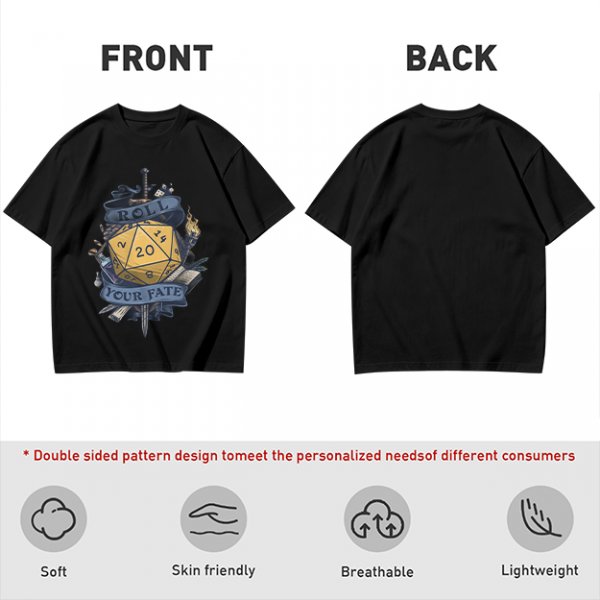 Roll Your Fate D20 Dice Graphic T-Shirt For Tabletop RPG Fans