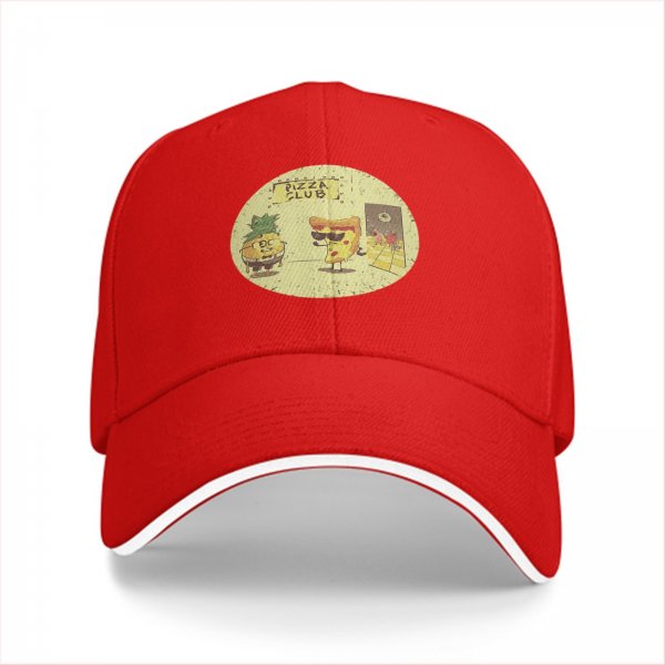 Black Baseball Cap With Pizza Club Pineapple Slice Graphic
