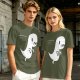 Olive T-Shirt With Cute Running Ghost Dinosaur Graphic Print