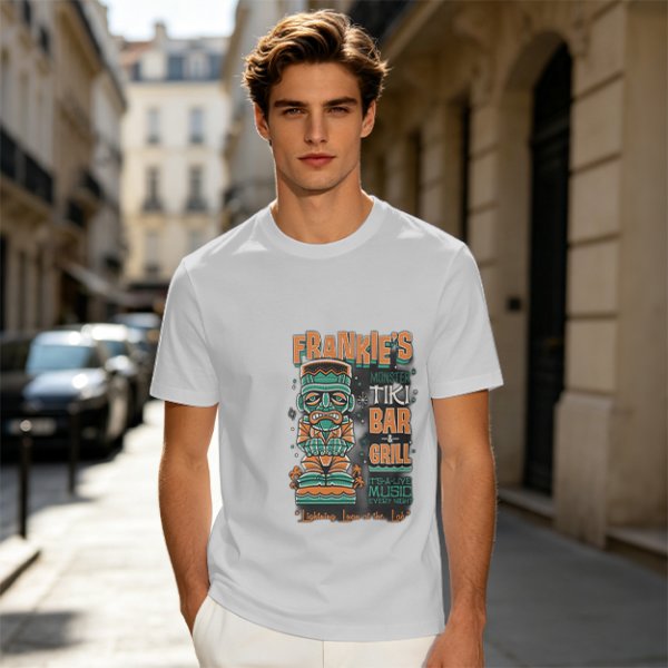 Frankie's Monster Tiki Bar Grill Themed Graphic T-Shirt