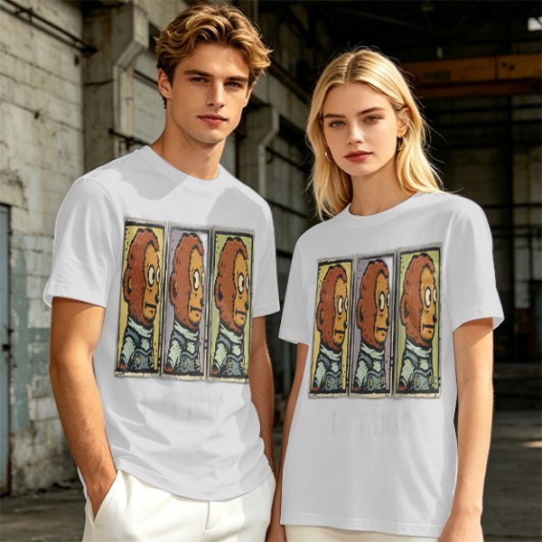 Olive Green T-Shirt With Three Panel Cartoon Monkey Head Print
