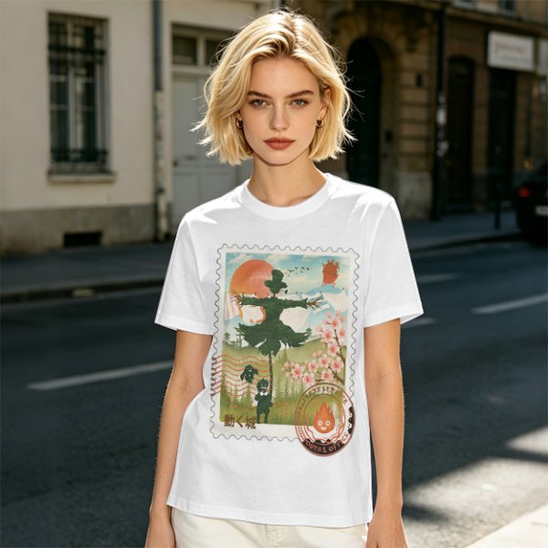 Howl's Moving Castle Stamp Graphic Olive T-Shirt