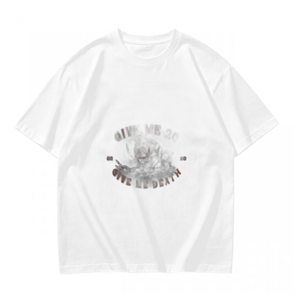 Olive green short-sleeve graphic t-shirt with vintage-style print
