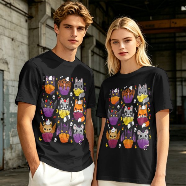 Halloween Animal Cupcake Graphic T-Shirt For Spooky Season