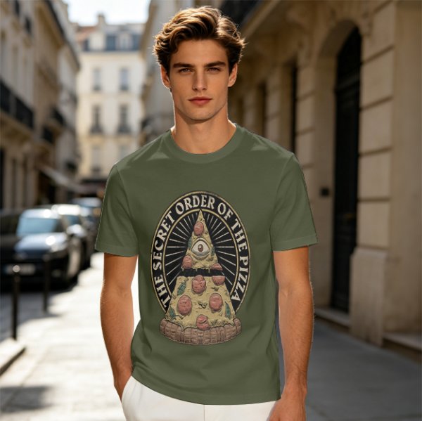 Olive T-Shirt With The Secret Order Of The Pizza All-Seeing Eye Print